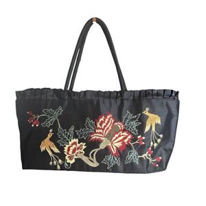 Vintage Dolce Vita collection 100% Silk Black Flower Embroidered Purse handmade